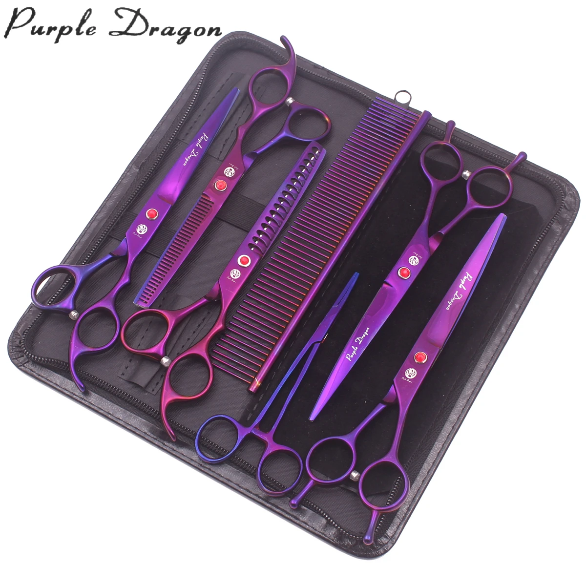 Purple Dragon Dog Grooming Scissors Set 6.5" 7" Stainless Pet Grooming Scissors Chunker Thinning Shears Curved Scissors Z3002