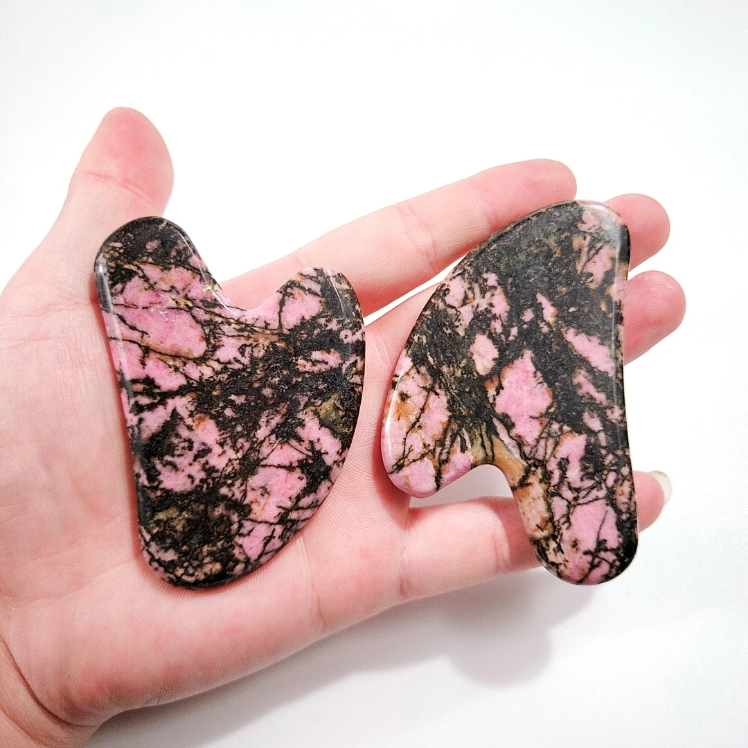 

Fashion design natural rhodonite jasper guasha board facial tool stone gua sha heart shape