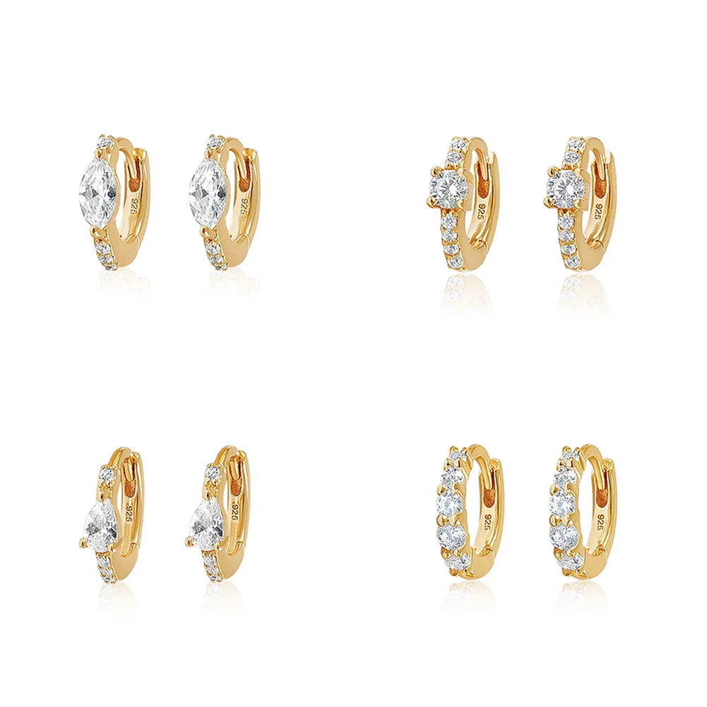 925 Silver Earrings Jewelry Gold Plated 925 Sterling Silver Huggie Earrings Round Mini Diamond Zircon Hoop Earrings for Women