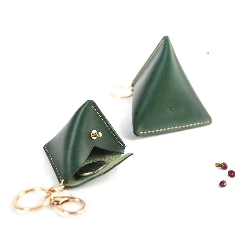 

Creative Multifunction Gift Triangle Exotic Modelling Handmade Custom Small Keychain Leather Coin Purse, Green / champagne / or custom