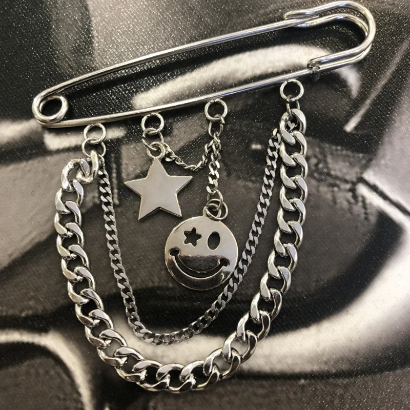 

fashion trendy chains star smile face broches pins brooches