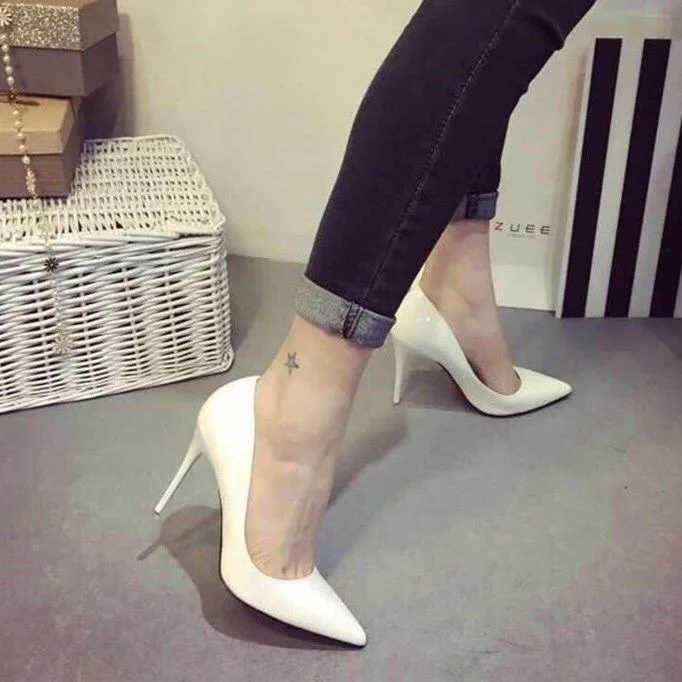 

High Heels 2021 Autumn Shallow Mouth Patent Leather Women's Shoes Pointed Toe Nude Single Shoes Women Stiletto Professional Work