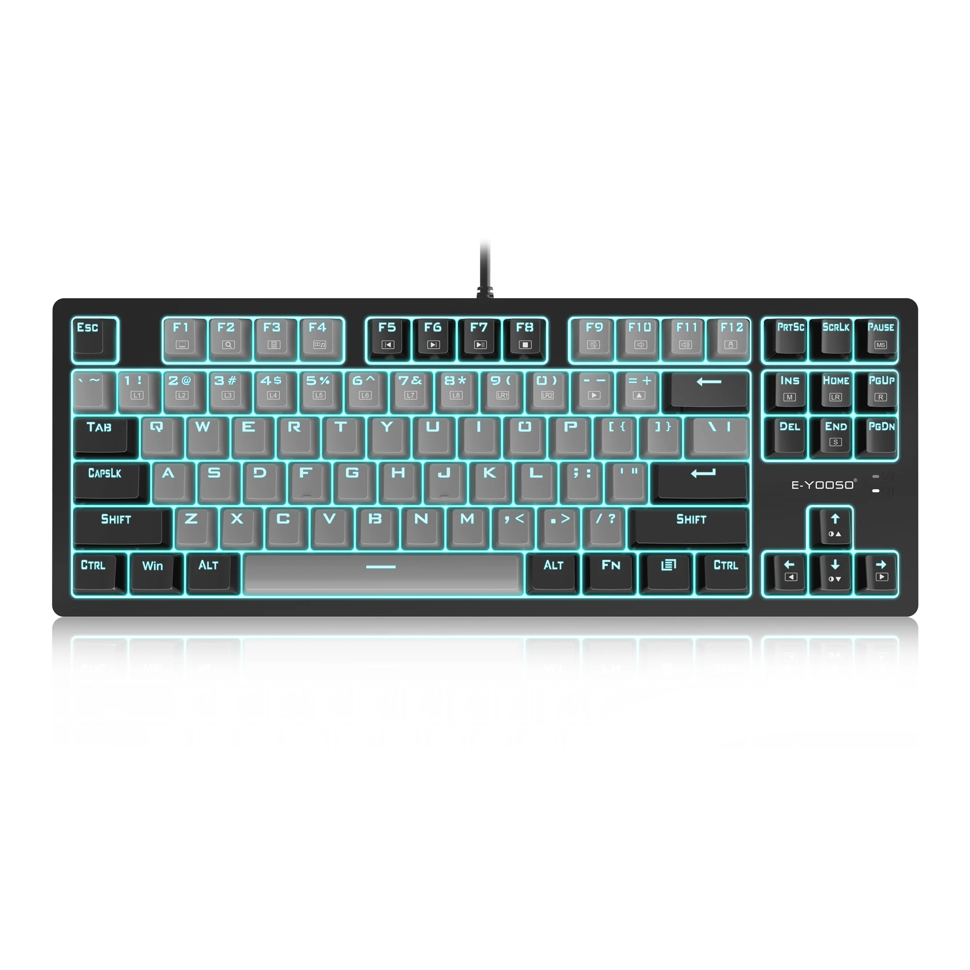 

Stock Blue Switches Rainbow LED Backlit Water Resistant mechanical keyboard 87 Keys 60% mechanical keyboard