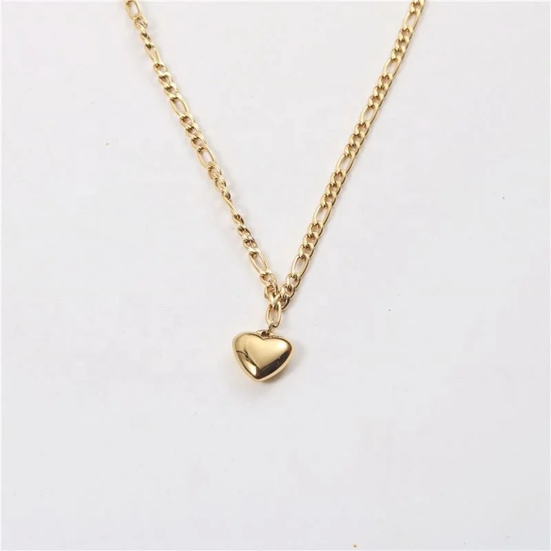 

Trendy Necklace Wholesale High QualityJewelry Gold Plated Heart Pendant Figaro Chain Necklace Stainless Steel Jewelry Wholesale