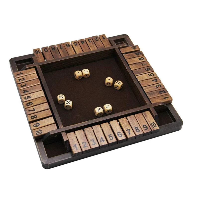 

12 inch 4 Players Shut The Box Dice Game 4 sided Large Wooden Board Game, 8 Dice for Kids + Adults