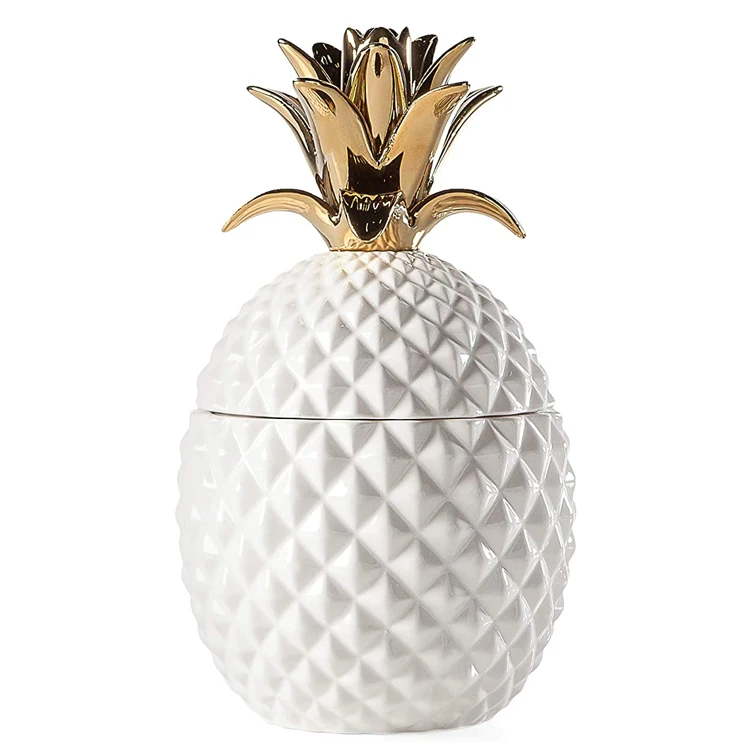 

pineapple shape gold lid white jar ceramic fruit shaped canister
