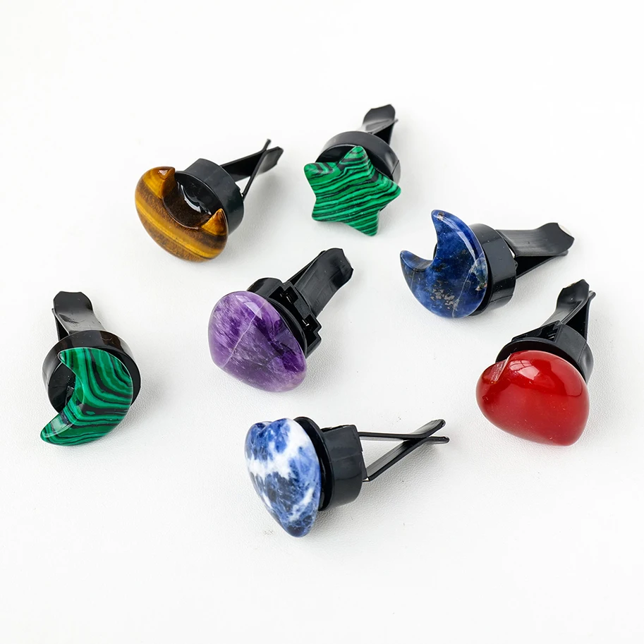 

Wholesale natural stone crafts moon carving car air outlet aromatic crystal clip decoration