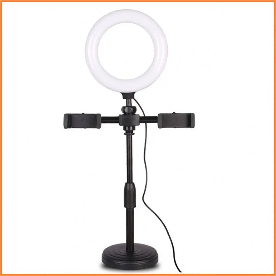 

wholesale 6 inch Live Stream Broadcast LED Fill Light with 2 Phone Holder desktop Stand big ring light, Black