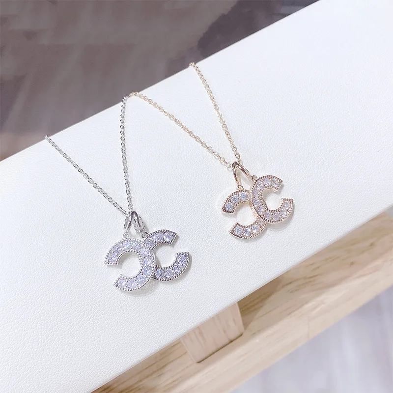 

Fashion Women Jewelry Copper Inlaid Zircon Double Letter Pendant Necklace