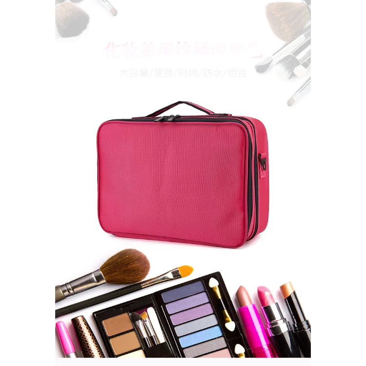 

Cosmetic Case Storage Organizer Travel Makeup Bag Adjustable Dividers Portable Makeup Train Case for Women