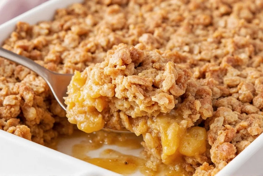Frosted Cinnamon Flakes used as a crunchy topping on apple crisp dessert, showing golden-brown baked topping with melted butter and cinnamon