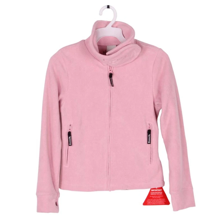 

Fast delivery womens girls fashion pink nylon zipper long sleeve fleece jacket sport jacket coat