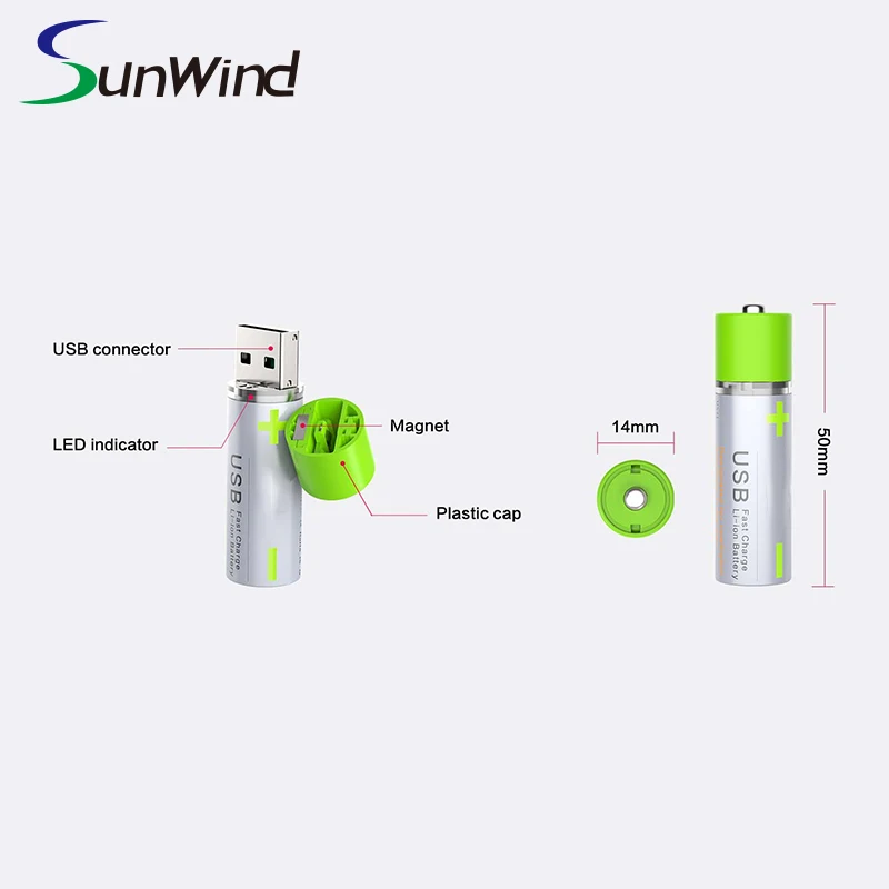 

Rechargeable 3.7V AA 14500 18650 li-ion faster charge USB battery with type-c connector