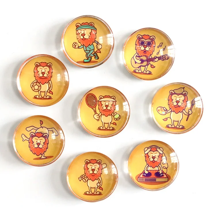 

Luyun  Custom Flat Back Cartoon Animal Lion Round Dome Glass Photo Cabochon For DIY Jewelry Making