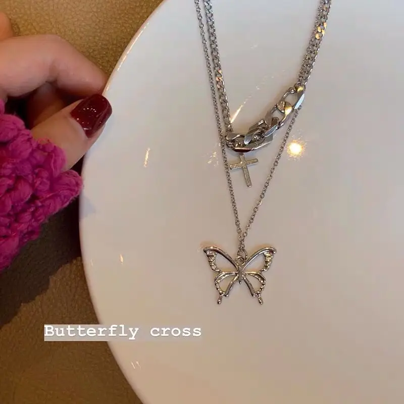 

Butterfly Necklace Women Hip Hop Cross Clavicle Chain Ladies Necklace