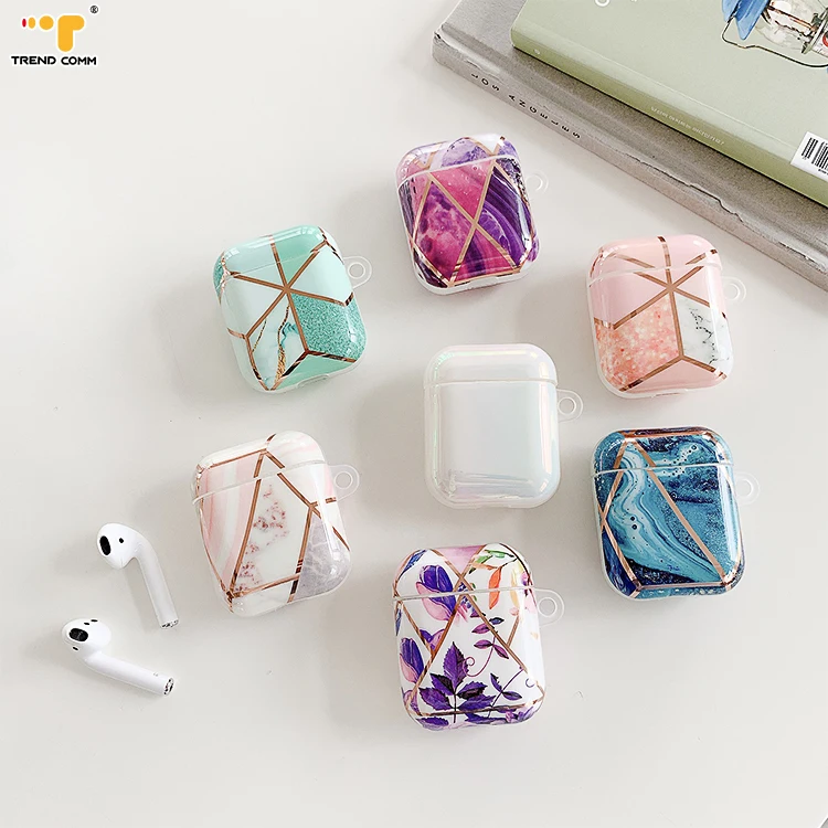 

Bling Electroplated IMD TPU Full Cover Ladies Stylish Earpods Holder Marble For Airpod Case