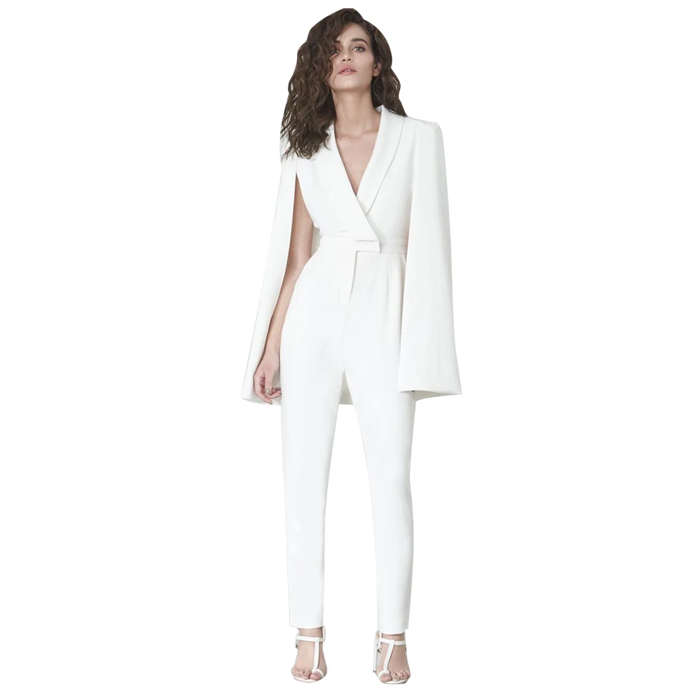 

H5133 European and American fashion pure white CASUAL shawl jumpsuit