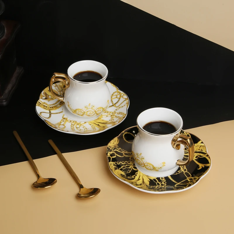

SU123 Four Pieces Per Set Luxury Ceramic Espresso Coffee Cup and Saucer Set with Gold Handle