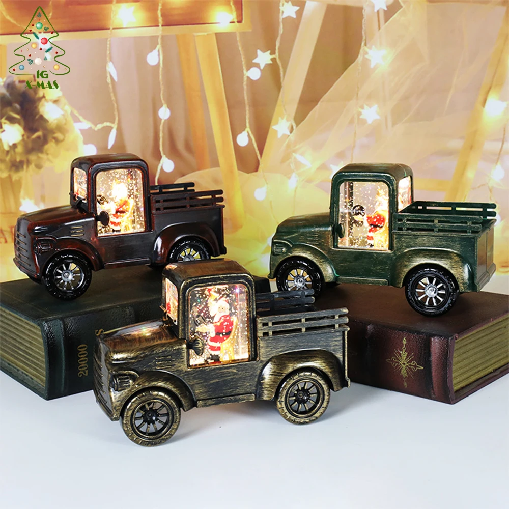 

KG Xmas Ready To Ship Noel Navidad Natale Retro Cart Style Battery Operated Christmas Crystal Ball Lighted Christmas Snow Globe
