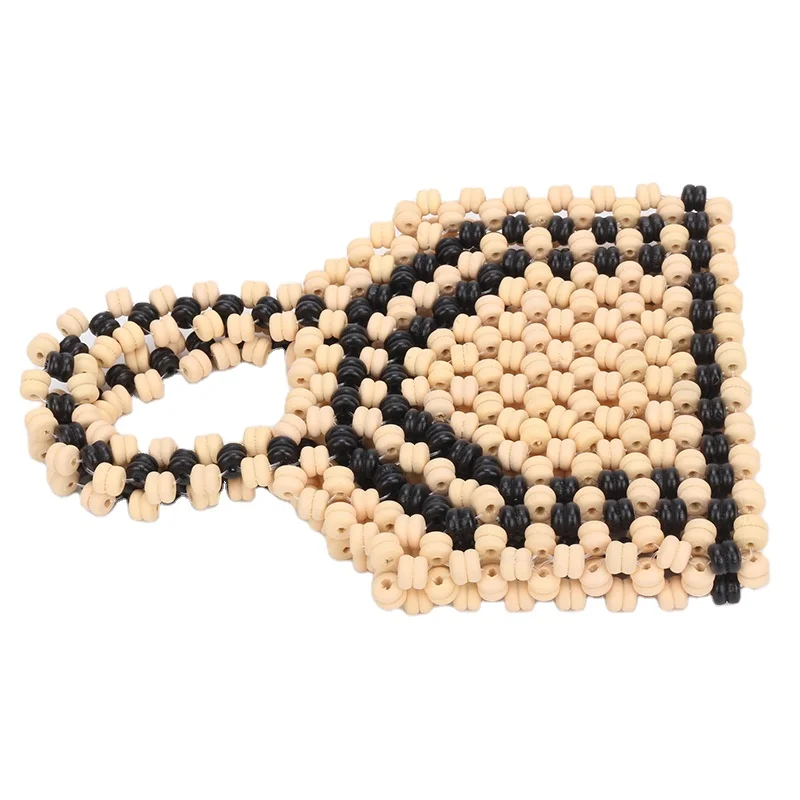

European standard wheel wooden bead mobile phone Handbagged black beige beach bag