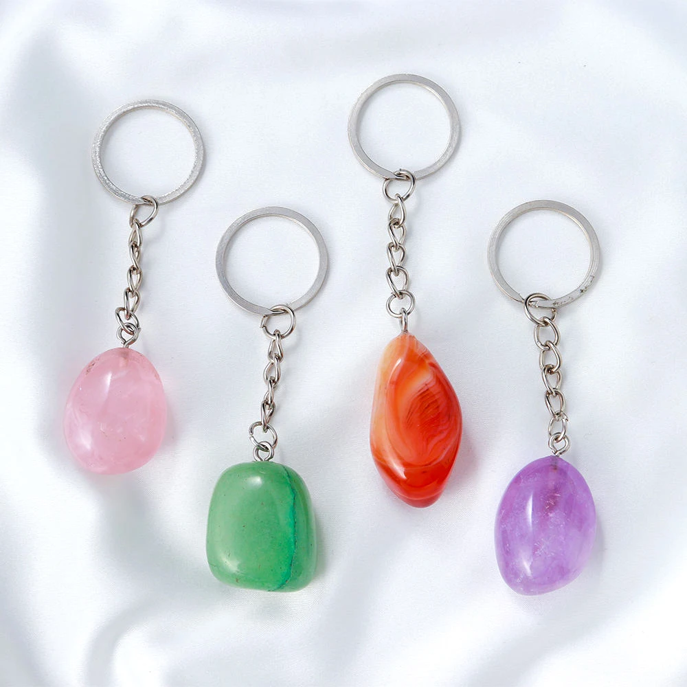 

Wholesale natural crystal crafts quartz tumble stones key ring chain healing crystals gifts