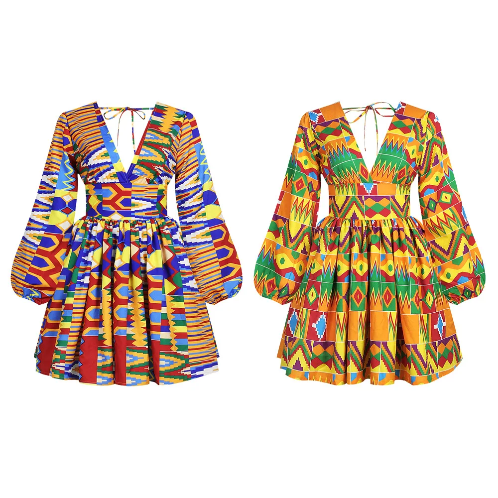 

2021 Women Clothing African Dashiki Printing Dress Long Sleeve Midi Fit Foraml A Line Swing Dresses