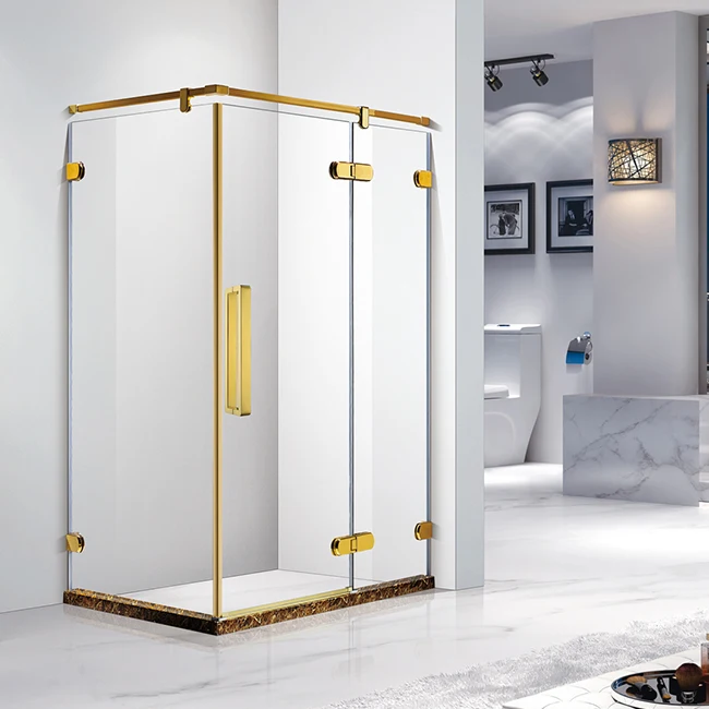 Hot Sales Golden rectangle shower room hinge door Glass Shower Cubicle for dubai