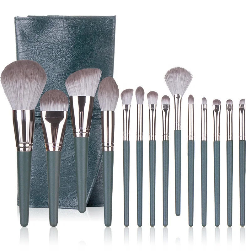 

Newest Custom Cosmetics Brushes Kits 14pcs Professional Soft Dense Synthetic Bristles Wood Handle Makeup Brushes Set with Bag