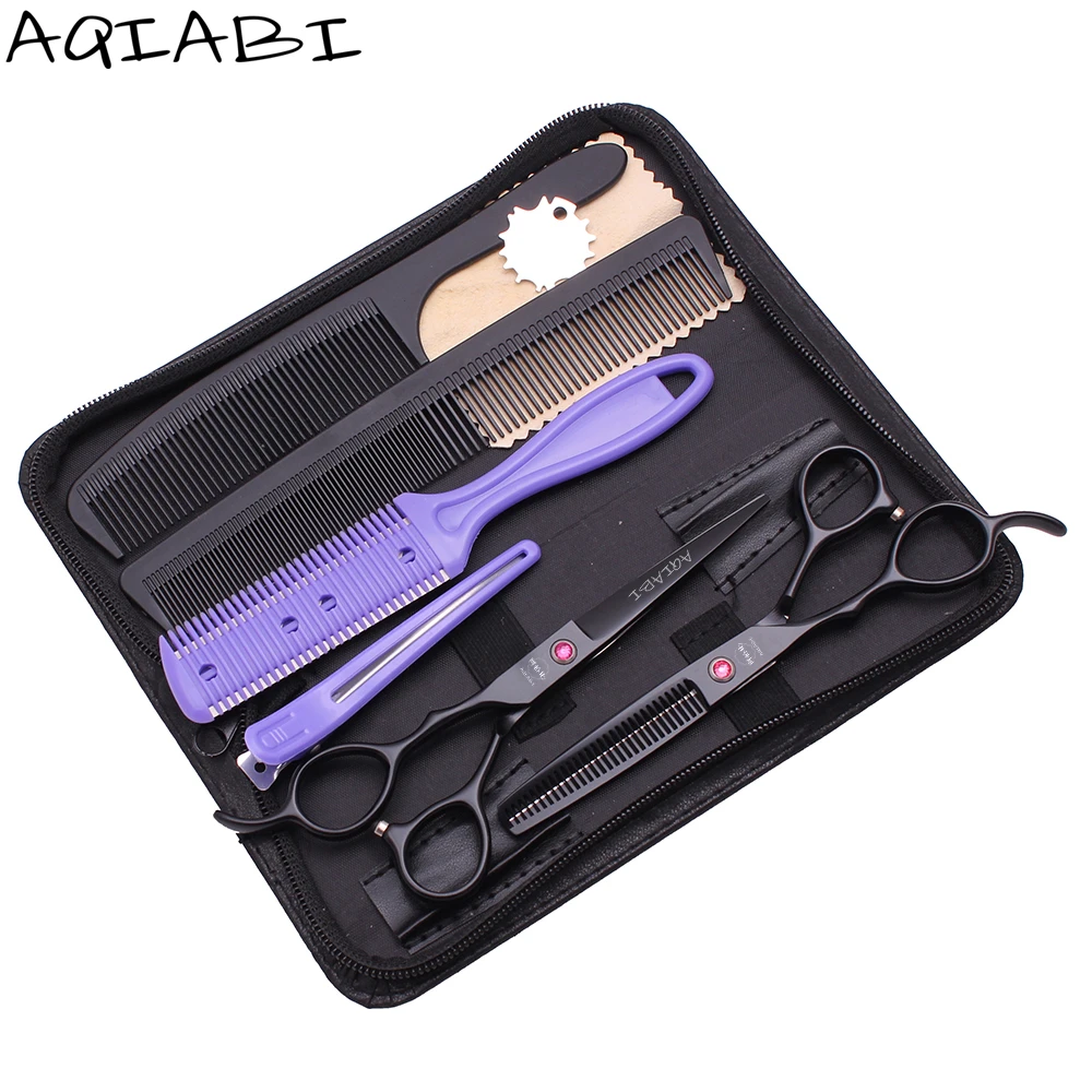 

Hairdressing Scissors Set Left Hand 5.5" 6" AQIABI Stainless Barber Cutting Scissors Thinning Shears A8001, Black