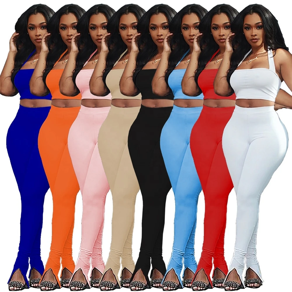 

causal halter sleeveless tank tops outdoor leggings sporty matching set fitness tracksuit outfits women two piece set DMSM9095