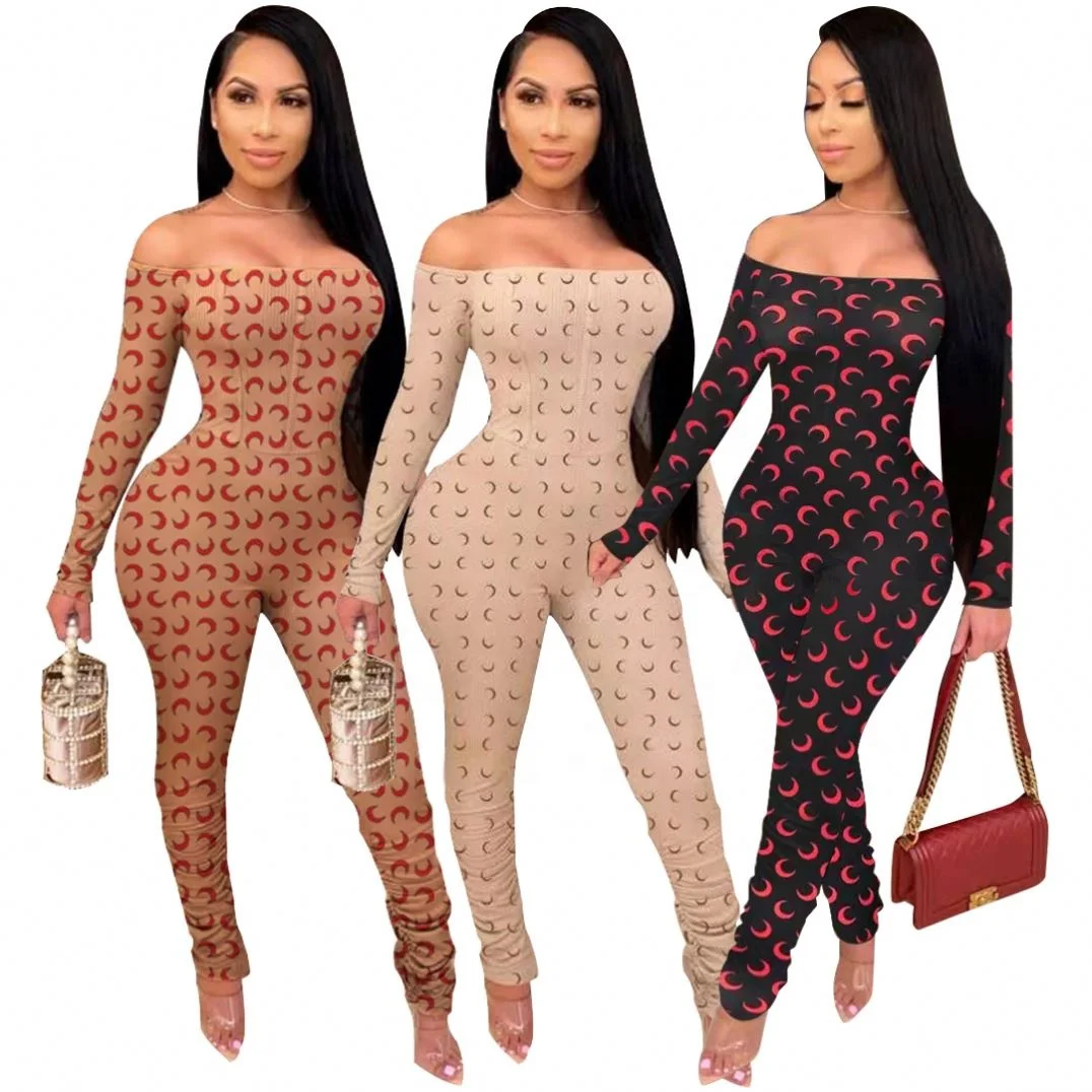 

Fst7155 2021 New Arrival Fall Ladies Jumpsuits Women Sexy Club Solid Color Printed Long Sleeve One Piece Jumpsuit
