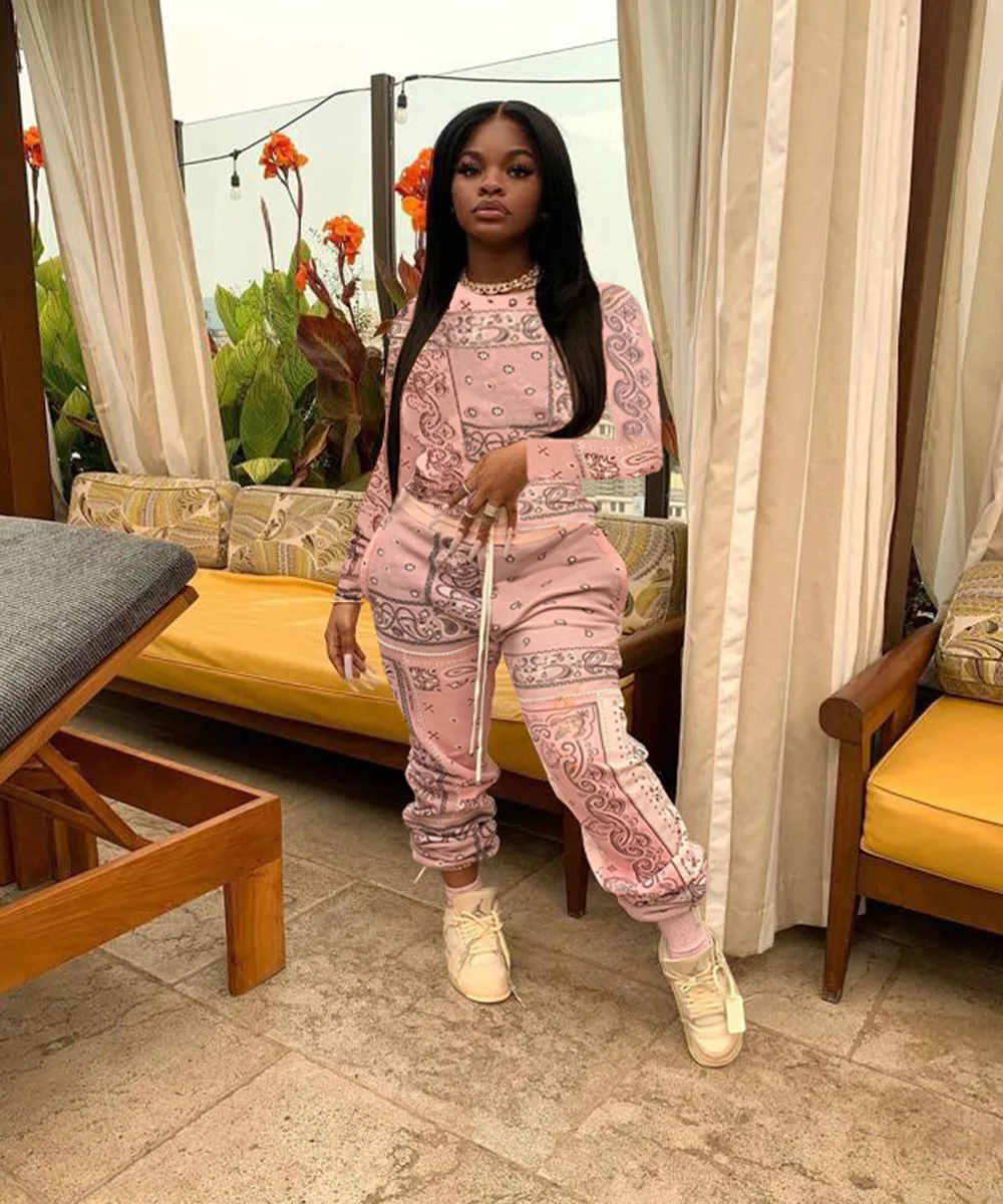 women paisley bandana sweatpants two piece sets jackets autumn