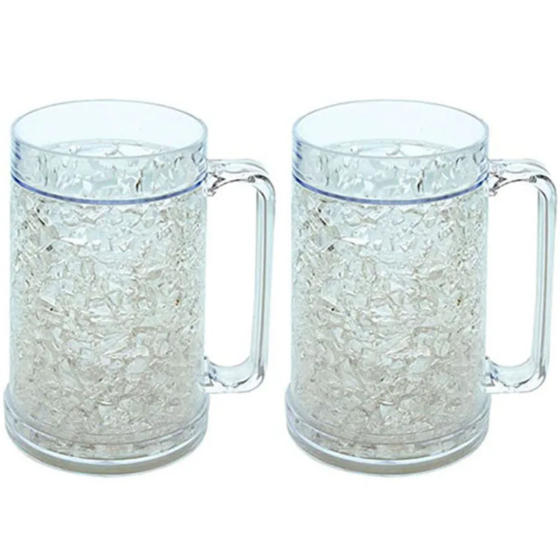 

16oz Sturdy Freezer Beer Mugs With Gel Double Wall Design Frosted Ice Cups Food-grade Frosty Beer Glasses