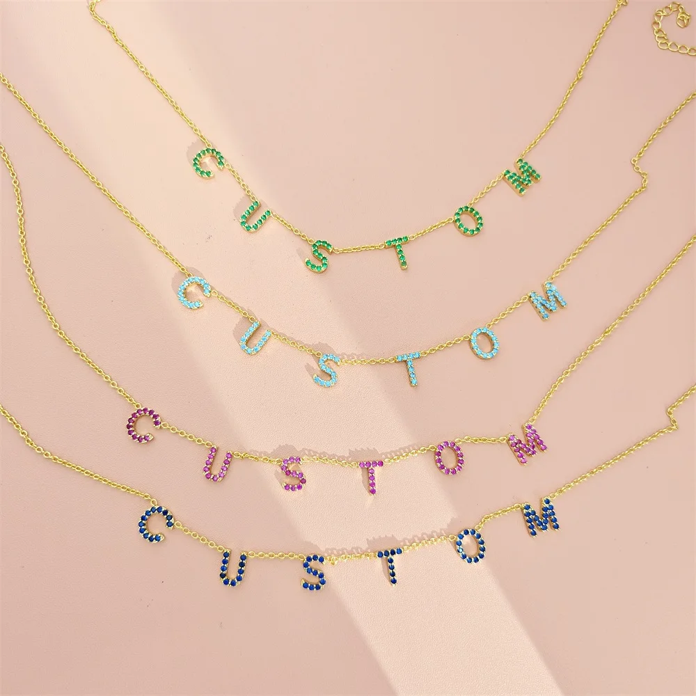 

Lateefah 2023 New Colorful Zircon Custom Name Plate Charm Letter Initial Necklace