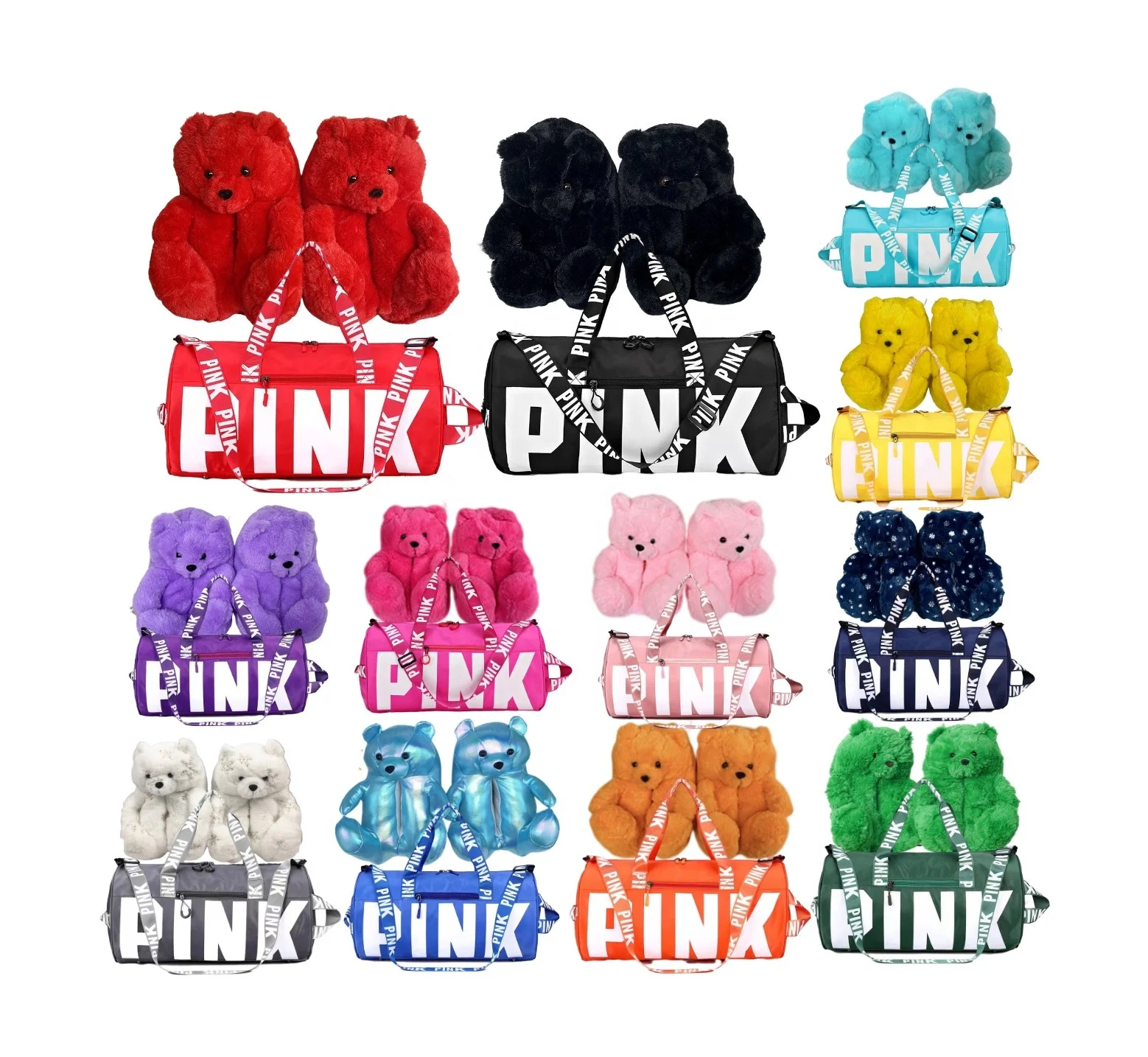 

2022 new Cheap PING handbag Fuzzy Wholesale Plush Various Style Slippers House Teddy Bear Slippers for Women Kids