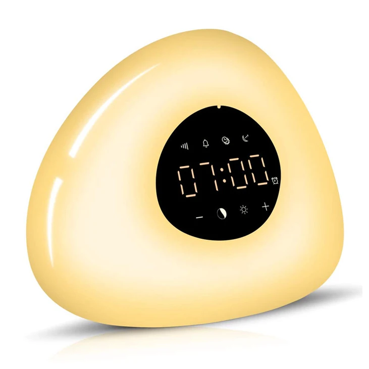 

Hot Digital Alarm clock Warm Light & Colorful Light wake up lamp child table or desktop white color plastic alarm clock