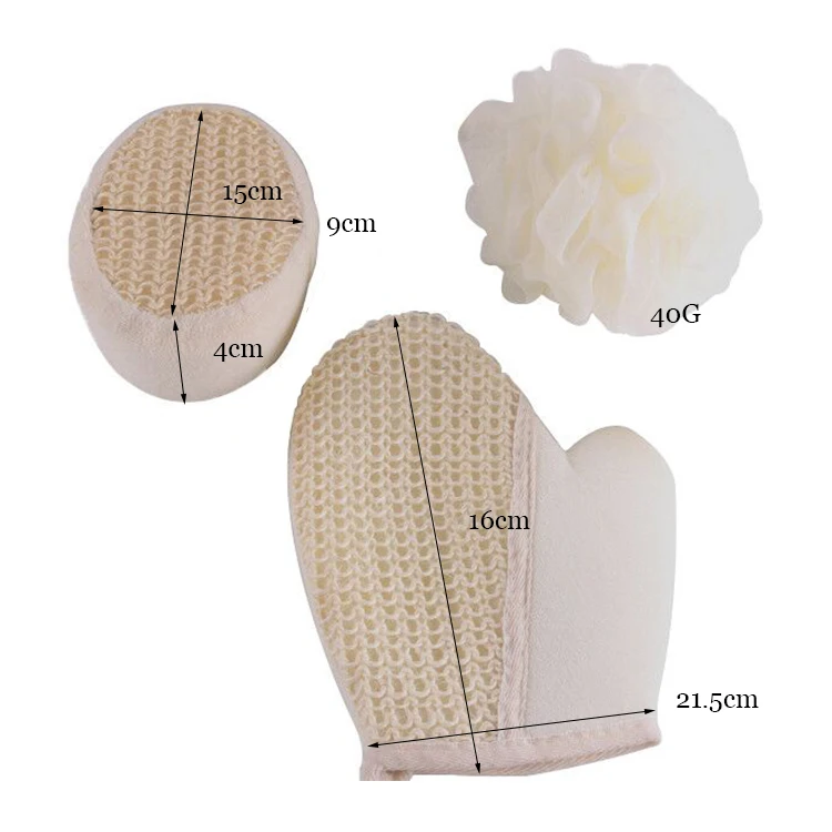 

Natural Bath Shower Scrubber Set Including Sisal Pad Glove Mitt Loofah Sponge Exfoliating Sisal Pad Bath Glove Scrubber