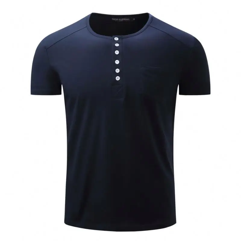 

Mens Summer Cotton Buttons Solid Color Short Sleeve O-neck Casual T-shirt