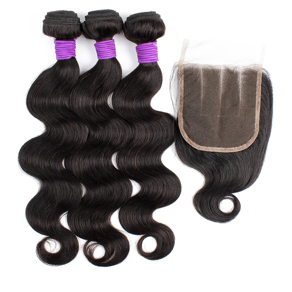 

Human Hair Closure ,body Wave Hair Transparent Brazilian Weave 3 Bundles with Closure 100% Virgin Remy Human Hair 8A 9A 2-3days