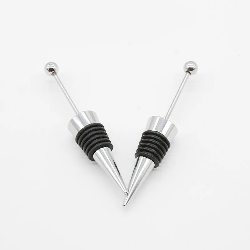 

New Design OEM Wholesale Logo Metal Wine Bottle Stopper Extension Bar Round Ball Red Beadable Wine Stopper, Silver