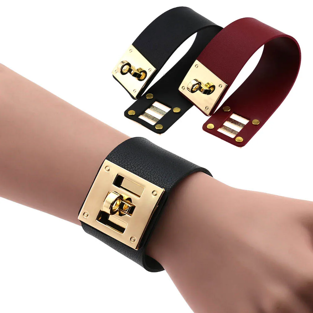 

Women's and Girl's Alloy Buckle PU Leather Bracelet Punk Geometric Wide Band Bracelet Accessories