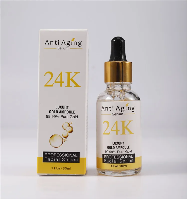 

OEM 24K Gold Hyaluronic Acid Face Serum Replenishment Moisturize Shrink Pore Brighten Skin Care Lift Firming Anti Aging Serum