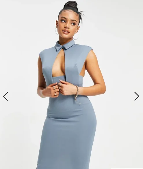 

DESIGN vest plunge midi pencil dress in blue