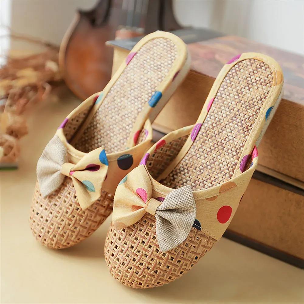 

NEW stylish Spring Summer indoor non slip bowknotted rattan simple house work flat slip sandals slippers