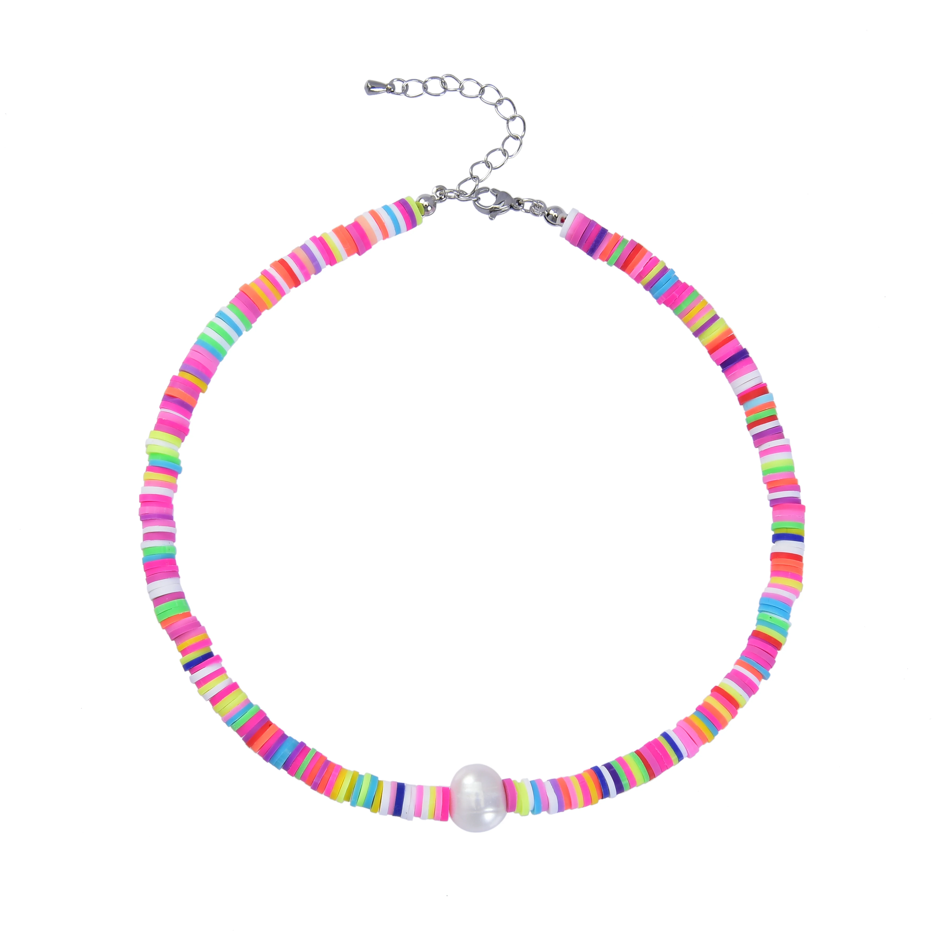 

Natural Coloured necklace wholesale Polymer Clay Bead necklace elegant Pearl necklace for Female, As picture