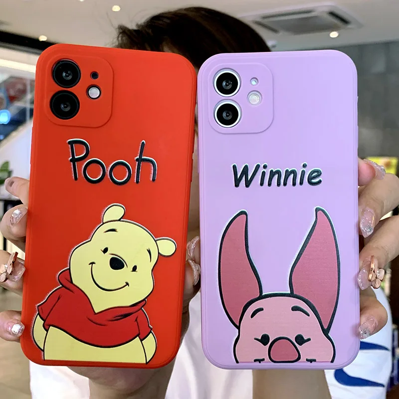 

Cartoon bear with piggy Phone Case for iPhone 13 12 11 Pro Xs X XR Max 8 7 SE 6 6S Silicone Cases Soft Black Cover, 10 color