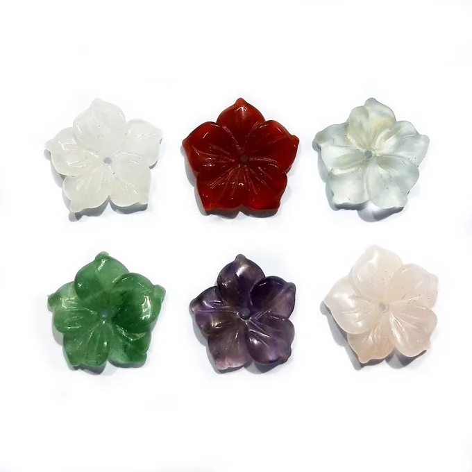 

Natural Loose Stone Carved 5 Petals Flower Cut Beads Gemstone Wholesale Crystal Quartz Carving Flowers Engrave Jewellery Jewelry, Multi color