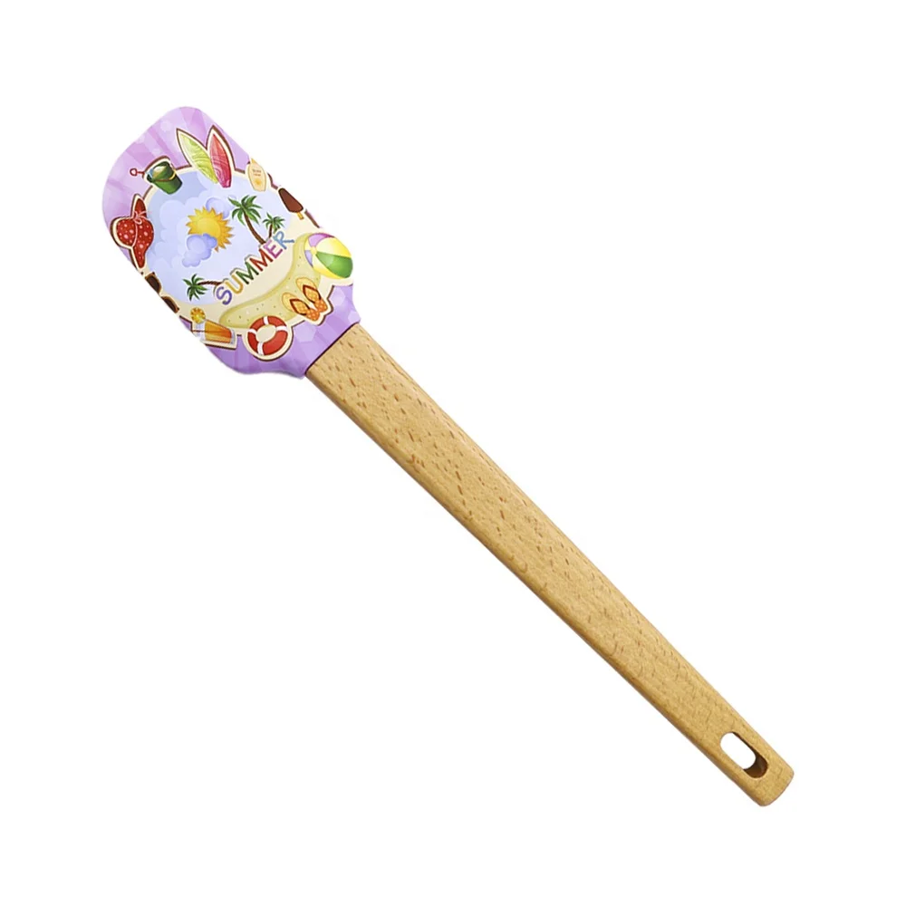

Kitchen Premium Summer Theme Printing Pastry Baking Silicone Spatulas With Wood Handle, Custom color