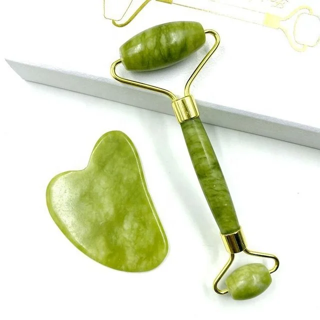 

BEAU FLY Hot Selling 2pcs Green Facial Eye Lifting Massage Jade Roller and Gua Sha Set