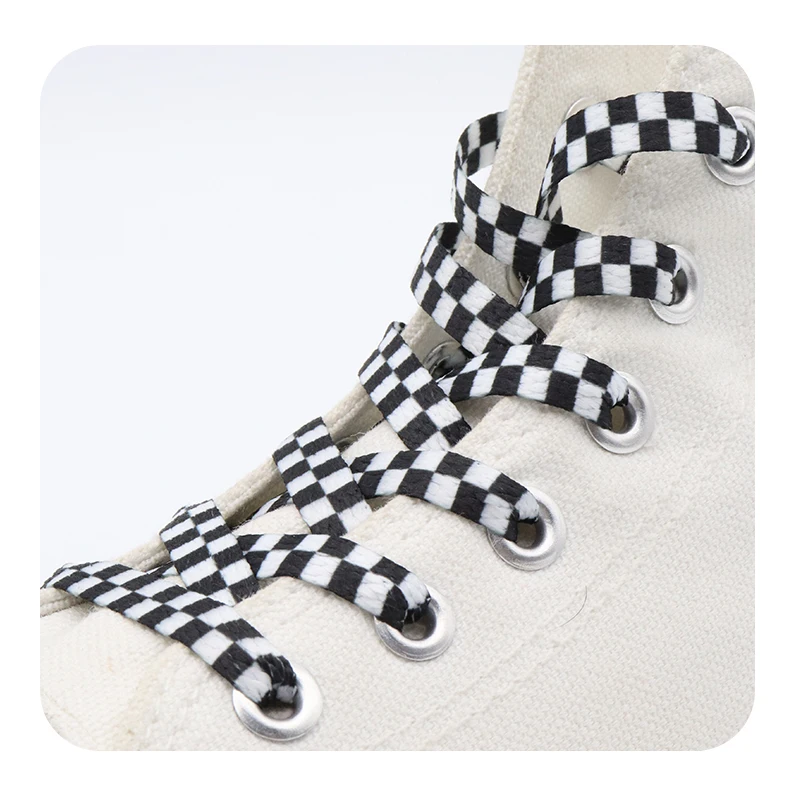 

Weiou Black Checkered Shoelaces Flat Heat Transfer Plain Shoe Laces Polyester Shoestrings, Black/white